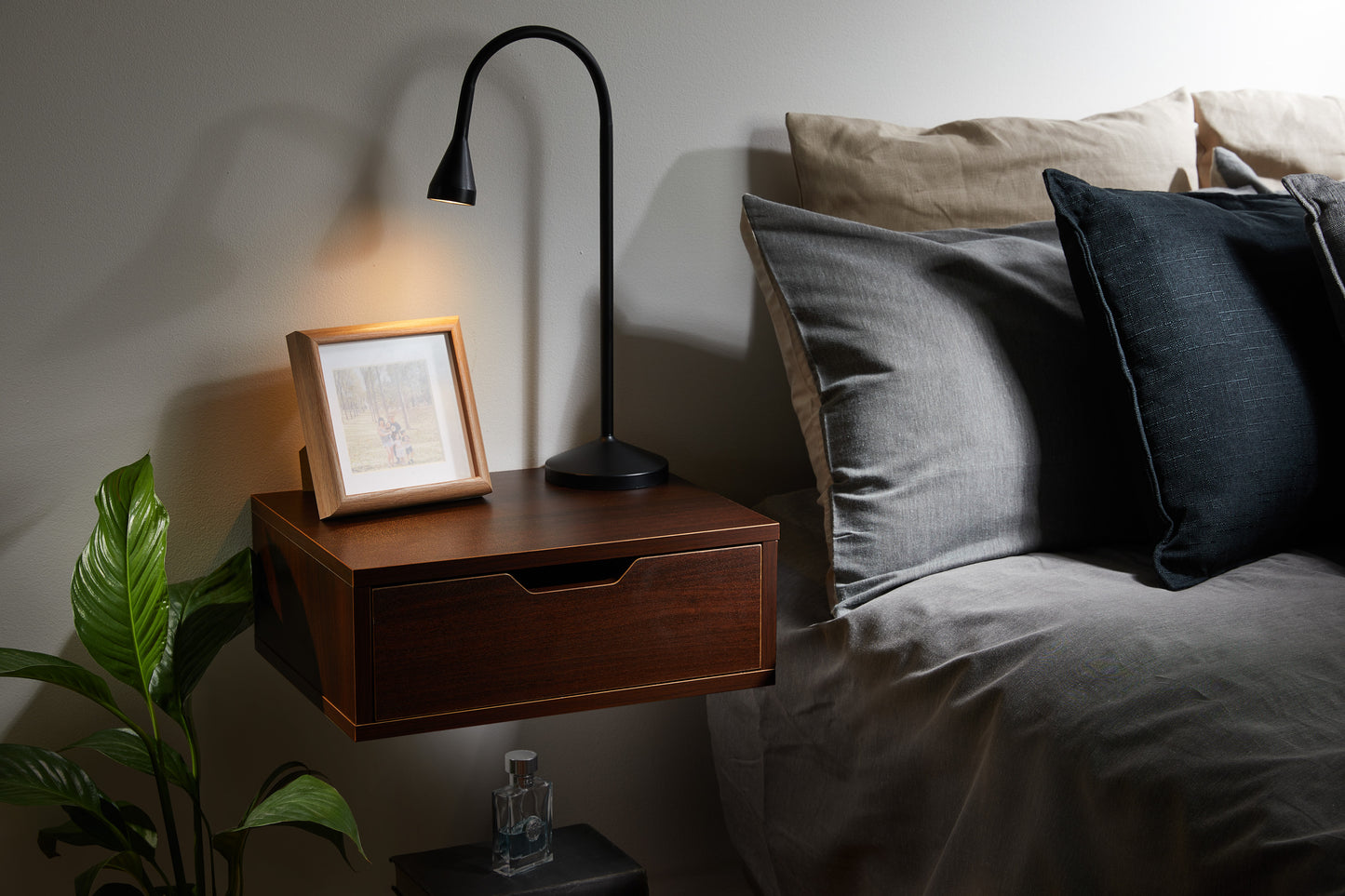 Floating Nightstand With Drawer Wall Mounted Nightstand - Dark Walnut Brown