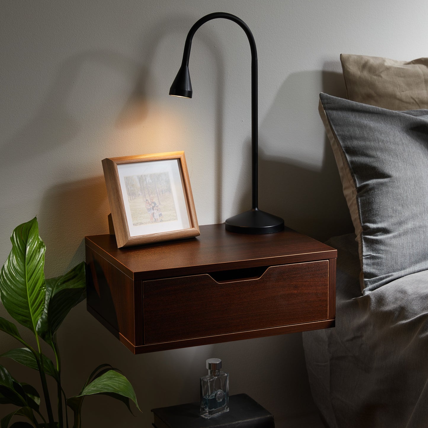 Floating Nightstand With Drawer Wall Mounted Nightstand - Dark Walnut Brown