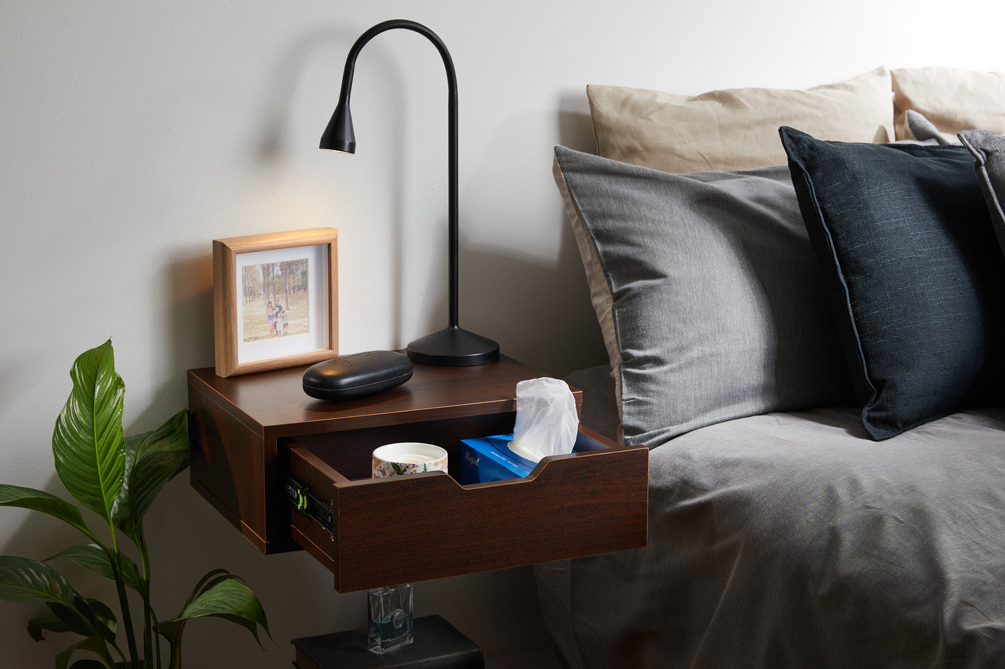 Floating Nightstand With Drawer Wall Mounted Nightstand - Dark Walnut Brown