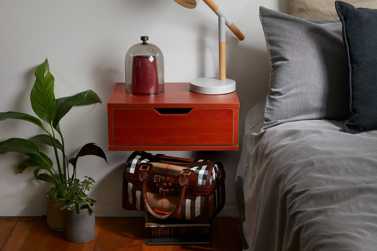 Floating Nightstand with Drawer Wall Mounted Nightstand - Colonial Maple