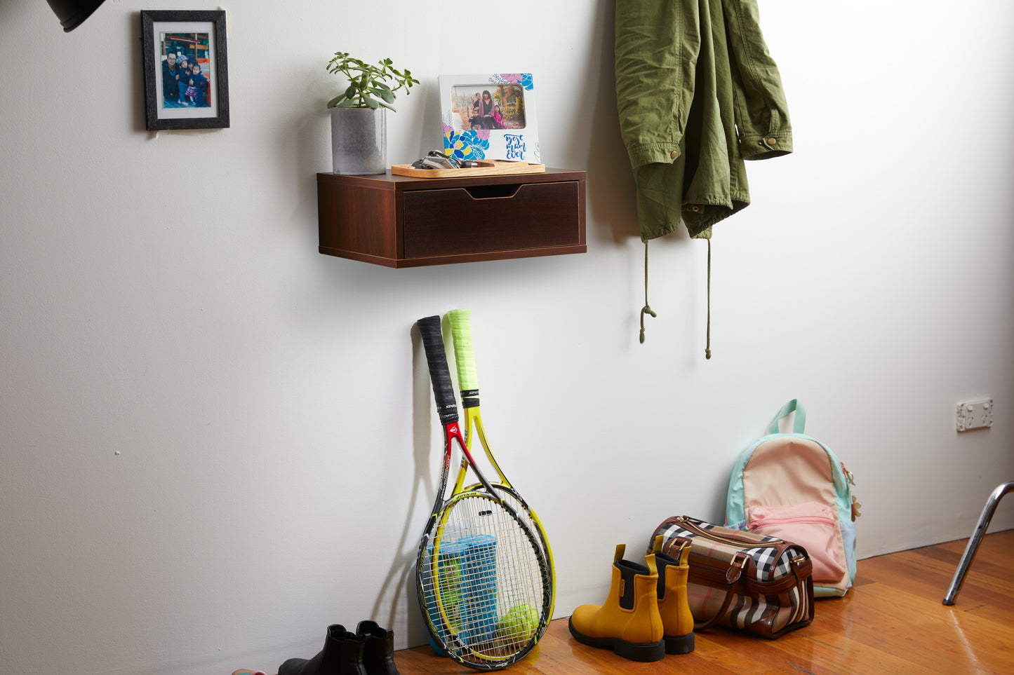 Floating Nightstand With Drawer Wall Mounted Nightstand - Dark Walnut Brown