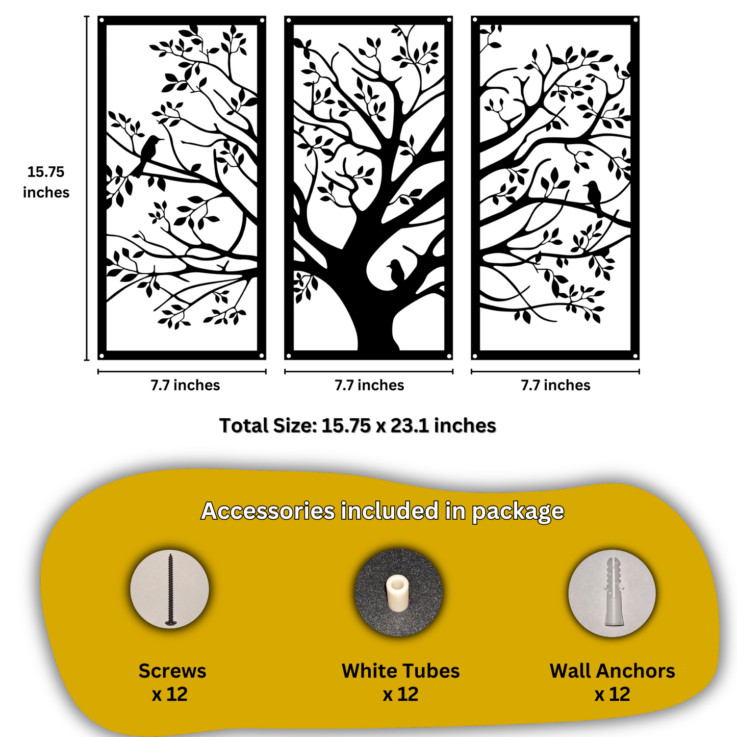 Metal Wall Art - Nature inspired tree with lovely birds, detailed leaves, and realistic branches