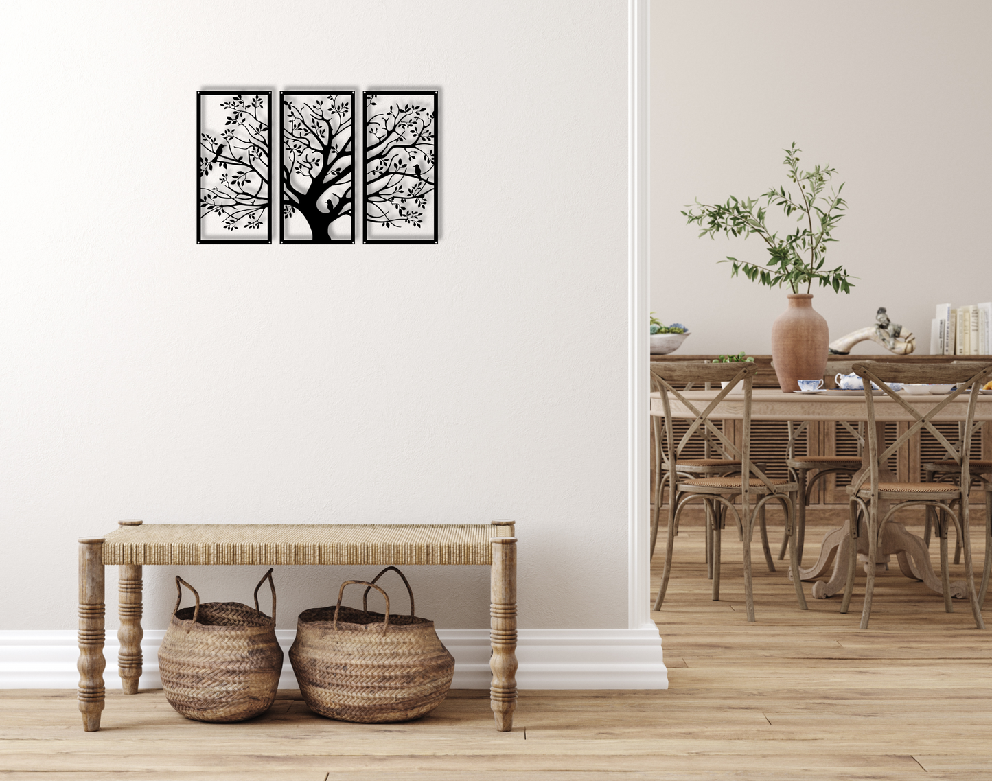 Metal Wall Art - Nature inspired tree with lovely birds, detailed leaves, and realistic branches