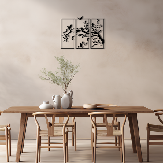 Metal Tree Wall Art Branches with Birds - Metal Wall Decor for Home and Outdoors - Black