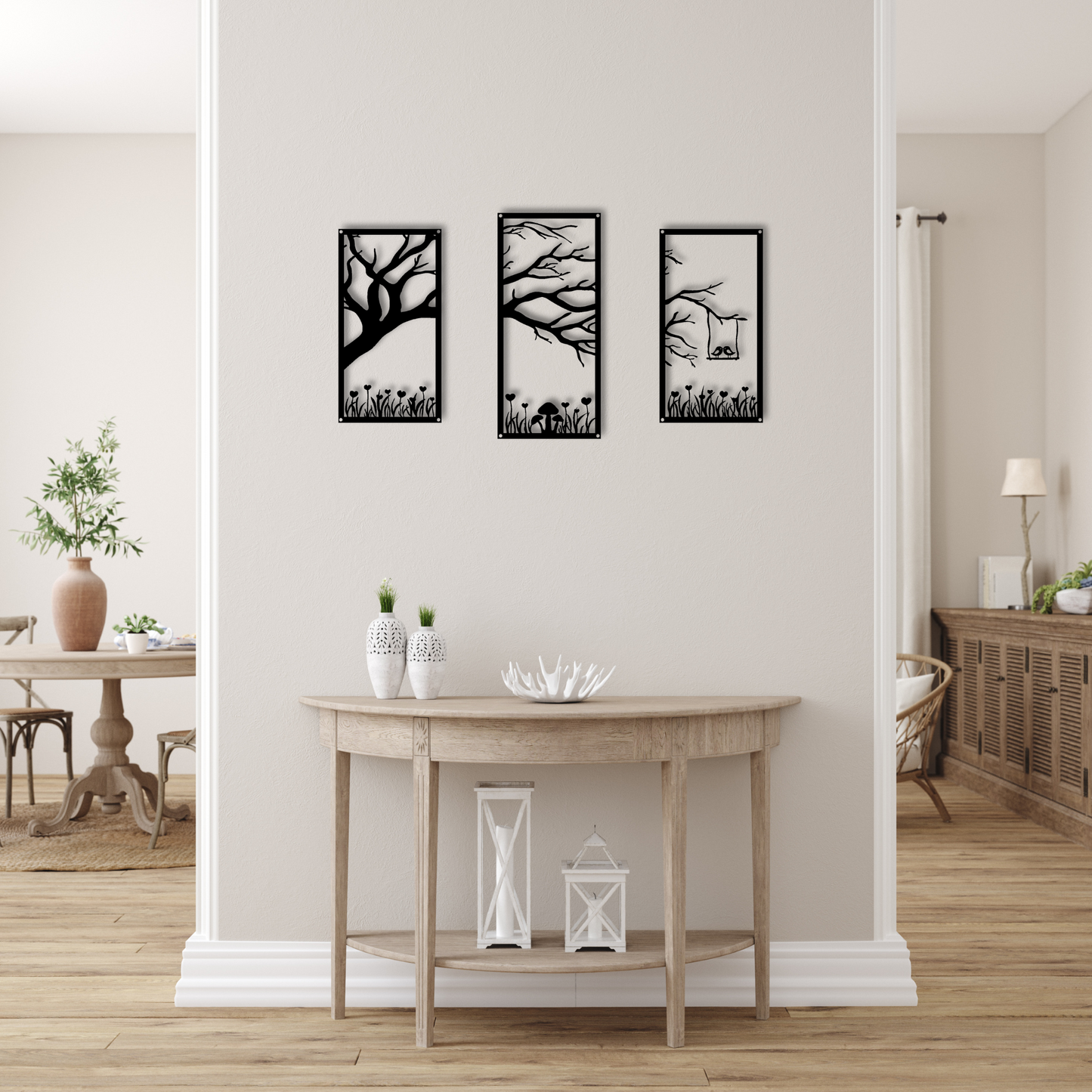 Metal Tree Wall Art with Birds on Swings - Metal Wall Decor for Home and Outdoors