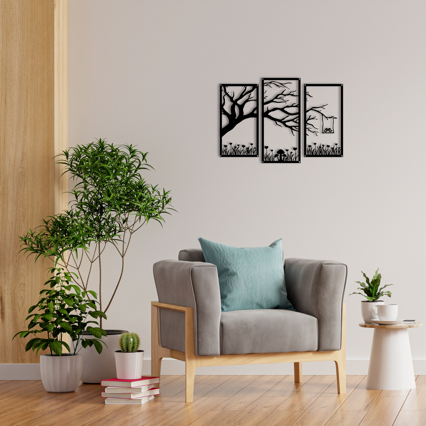 Metal Tree Wall Art with Birds on Swings - Metal Wall Decor for Home and Outdoors