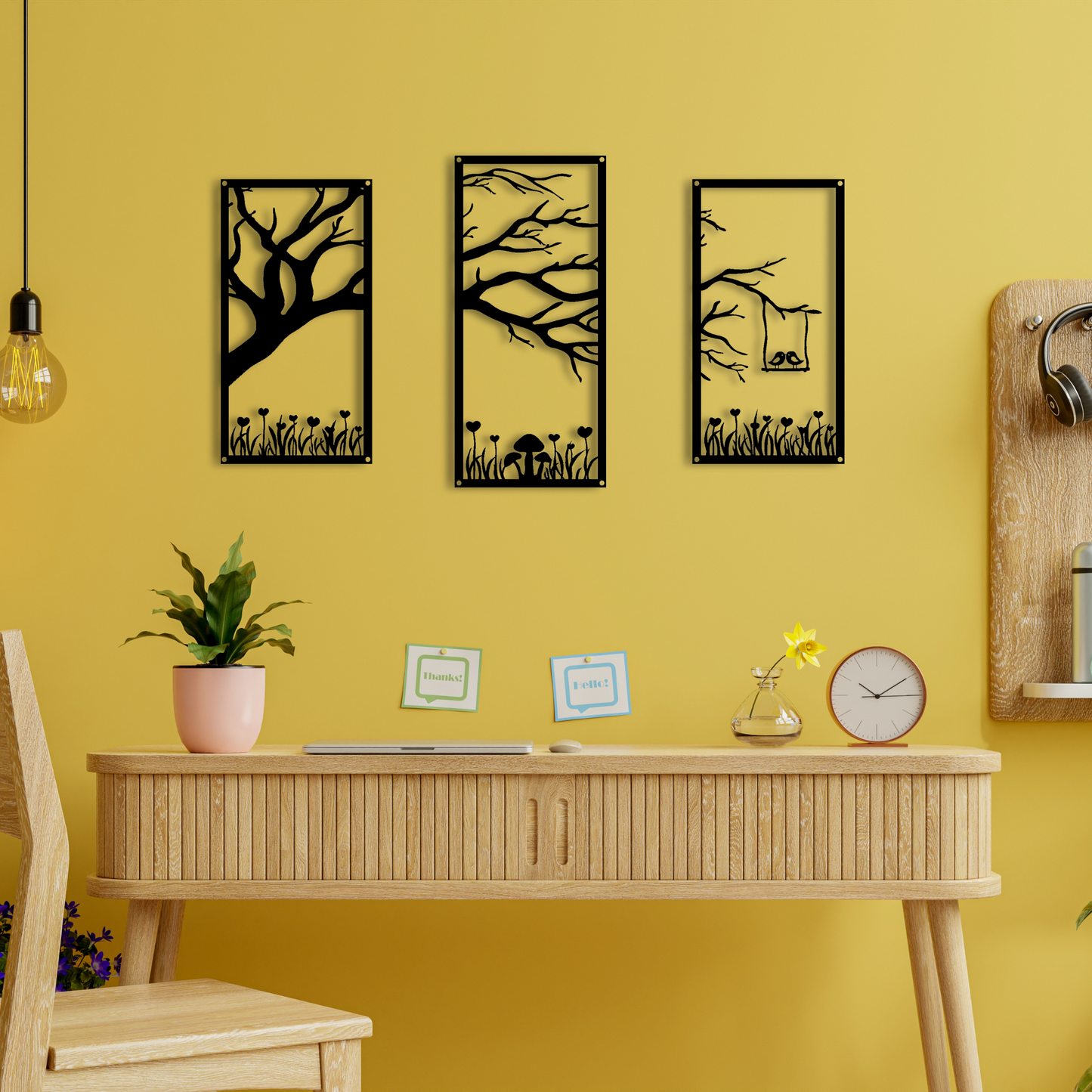 Metal Tree Wall Art with Birds on Swings - Metal Wall Decor for Home and Outdoors