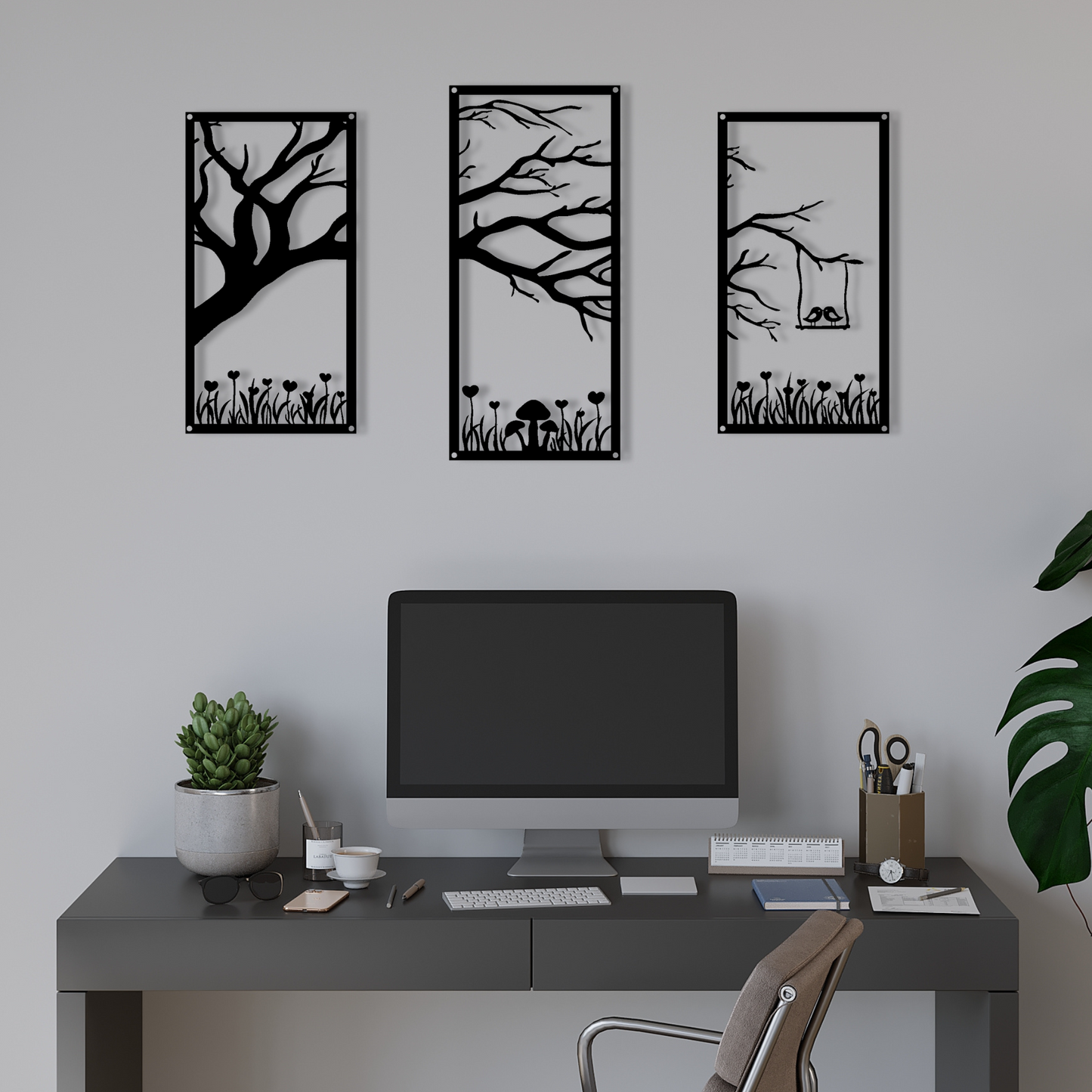 Metal Tree Wall Art with Birds on Swings - Metal Wall Decor for Home and Outdoors